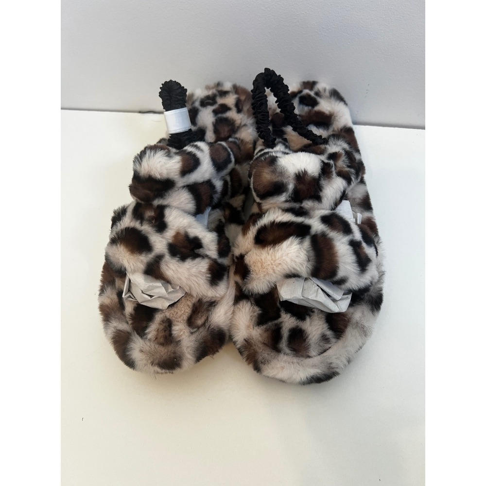 Array Womens Snow Leopard Print Plush Slippers‎ Slides Sz 12 NIB